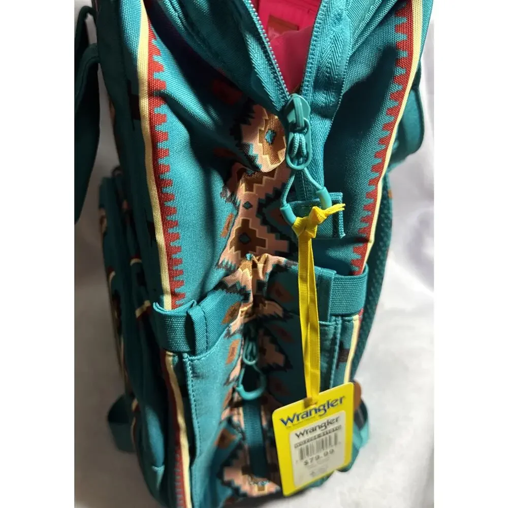 Wrangler Aztec Backpack Organized Turquoise Diaper Bag W/ Stroller Strap NIB